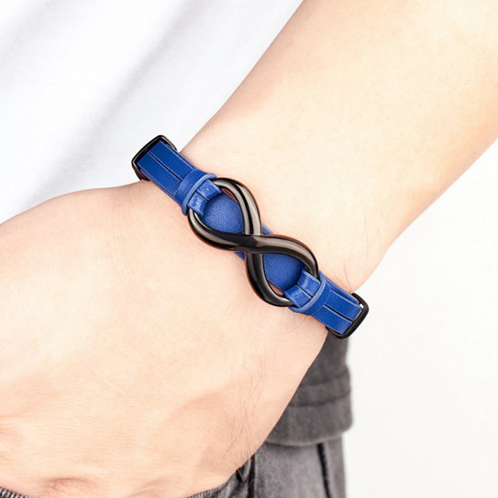 Buddha Stones Infinitely Design Titanium Steel Multicolored Leather Strengthen Bracelet - image 13