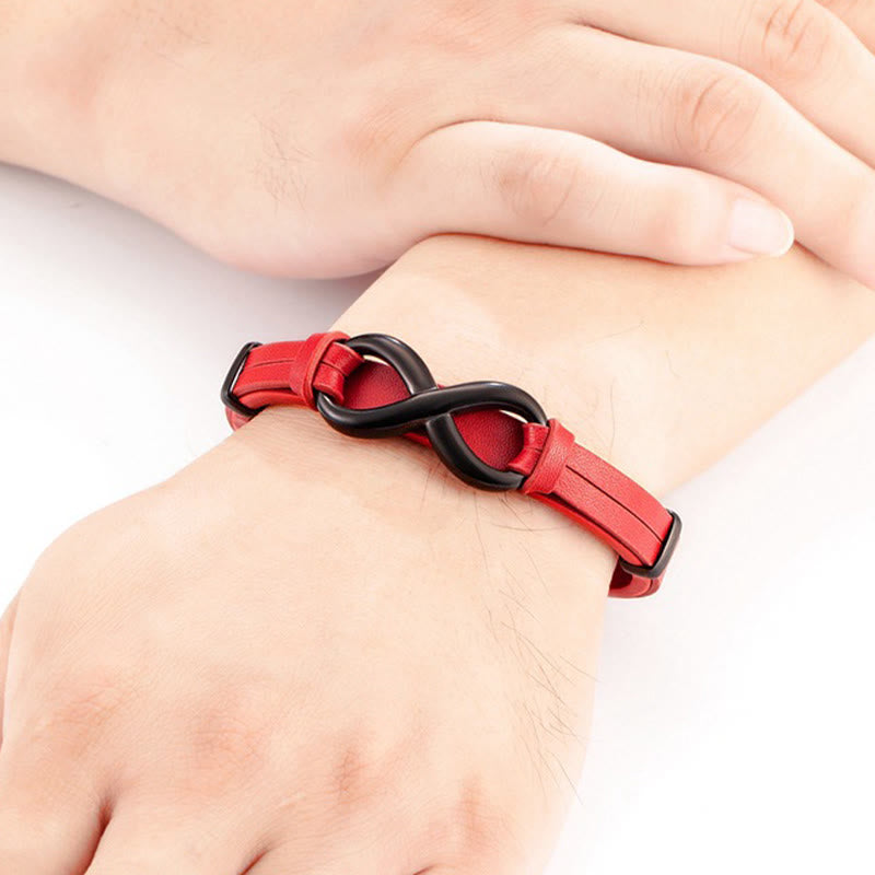 Buddha Stones Infinitely Design Titanium Steel Multicolored Leather Strengthen Bracelet - image 16