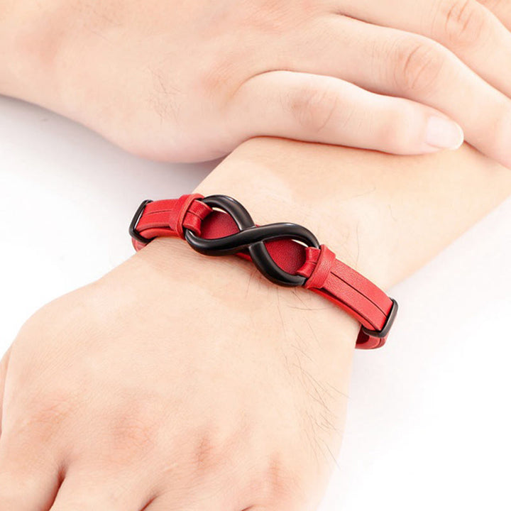 Buddha Stones Infinitely Design Titanium Steel Multicolored Leather Strengthen Bracelet - image 16