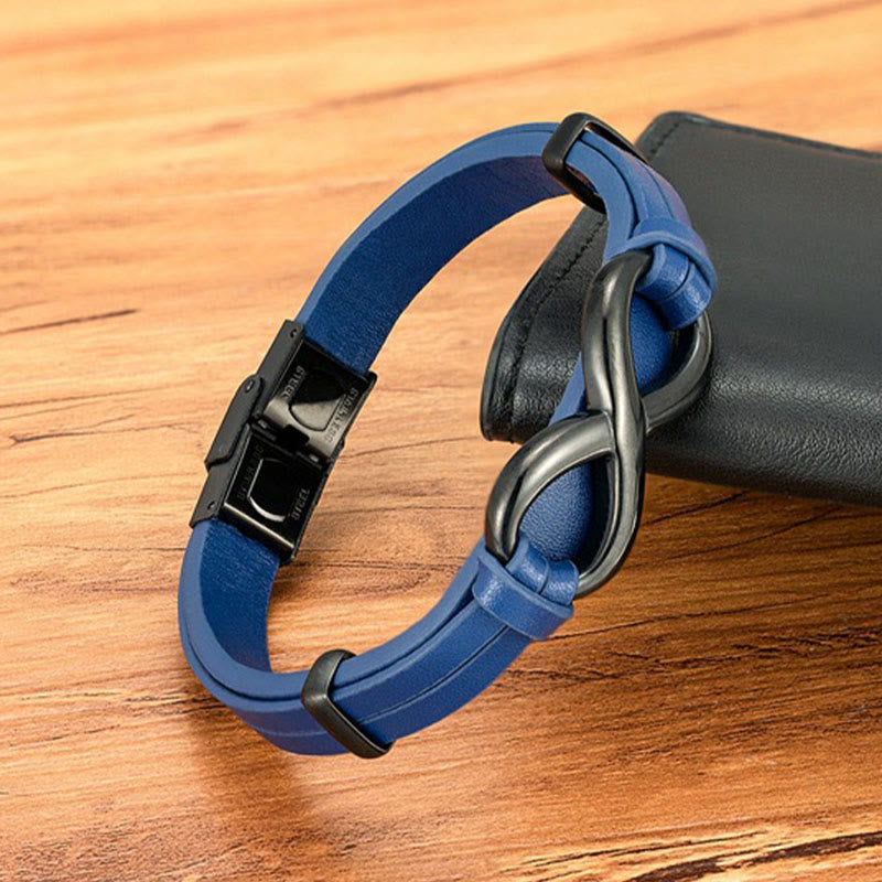 Buddha Stones Infinitely Design Titanium Steel Multicolored Leather Strengthen Bracelet - image 12