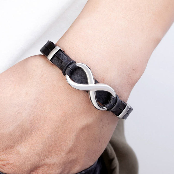 Buddha Stones Infinitely Design Titanium Steel Multicolored Leather Strengthen Bracelet - image 8