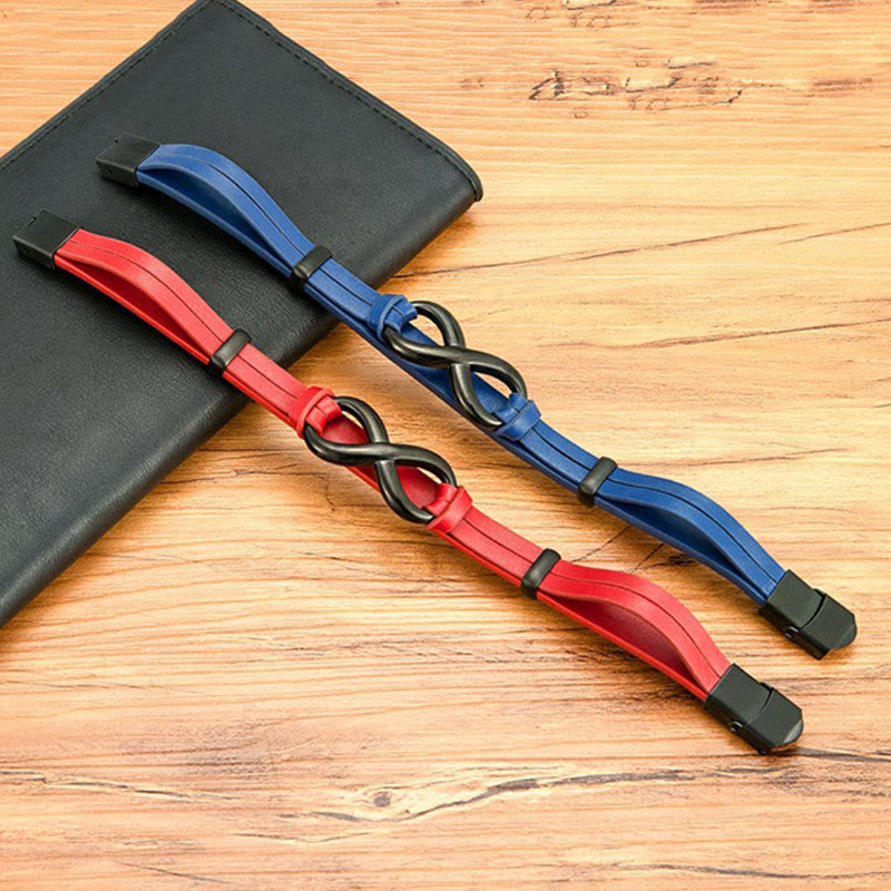 Buddha Stones Infinitely Design Titanium Steel Multicolored Leather Strengthen Bracelet - image 18