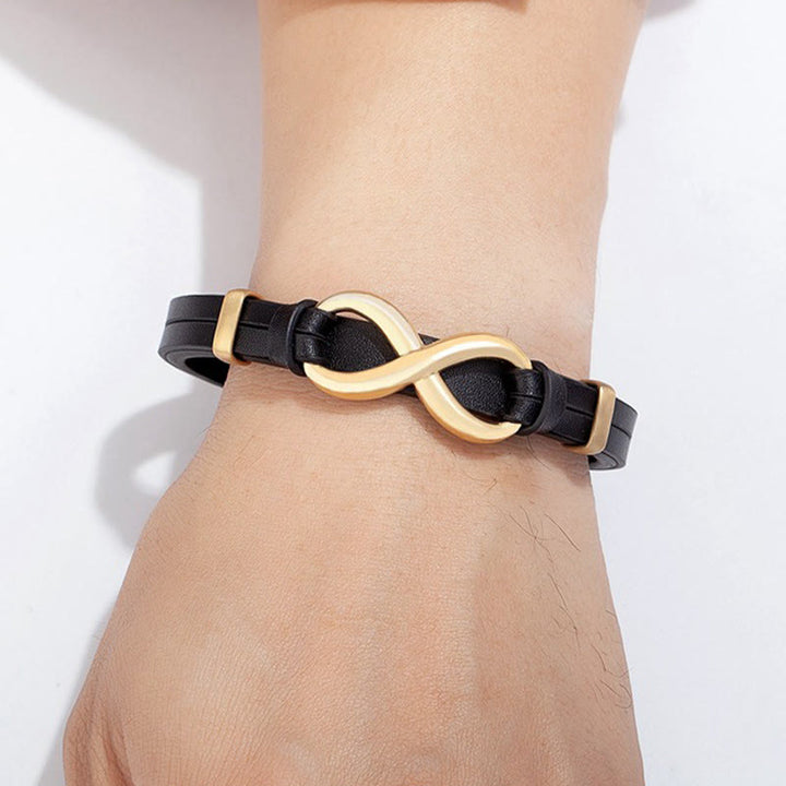 Buddha Stones Infinitely Design Titanium Steel Multicolored Leather Strengthen Bracelet - image 2