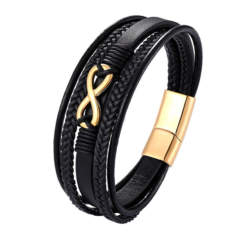 Buddha Stones Colorful Infinitely Titanium Steel Multilayered Leather Strengthen Bracelet - Gold(Wrist Circumference: 18-22cm) - image 0