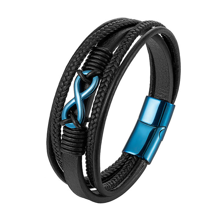 Buddha Stones Colorful Infinitely Titanium Steel Multilayered Leather Strengthen Bracelet - Blue(Wrist Circumference: 18-22cm) - image 7