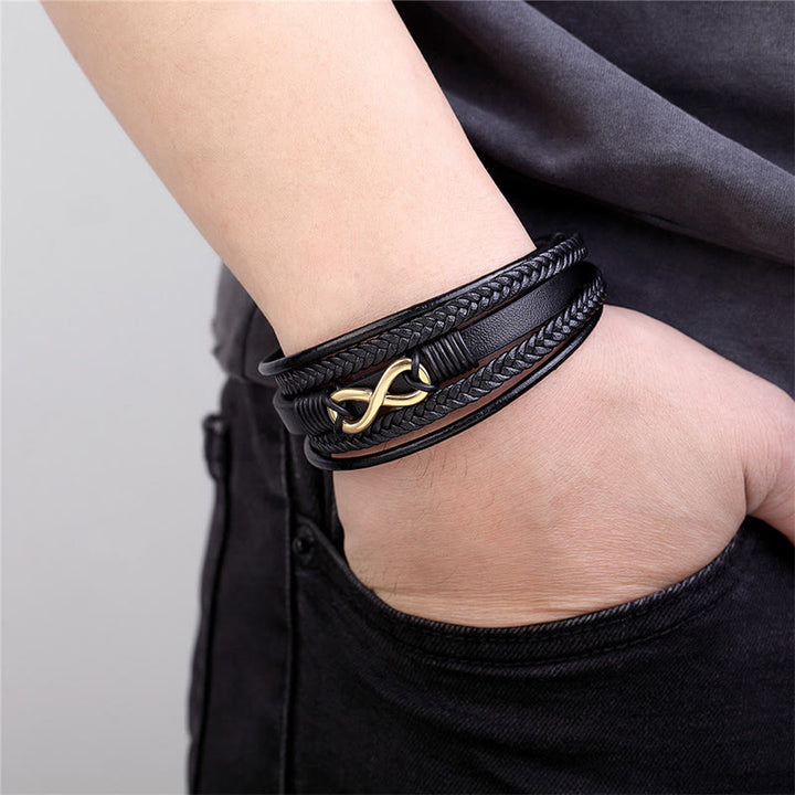 Buddha Stones Colorful Infinitely Titanium Steel Multilayered Leather Strengthen Bracelet - image 2