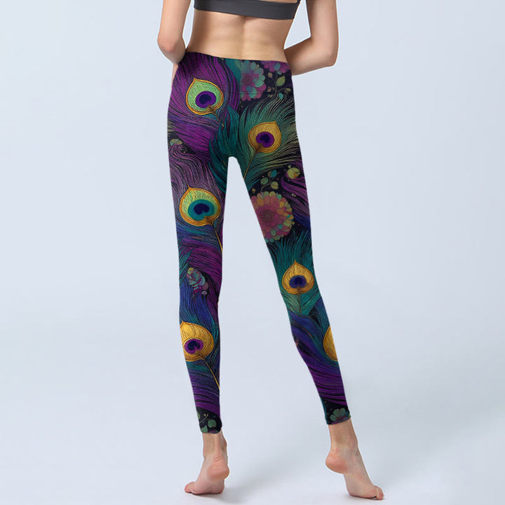 Buddha Stones Gorgeous Peacock Feather Flower Pattern Print Gym Leggings Women's Yoga Pants - image 6