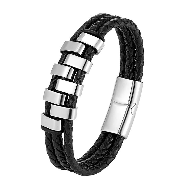 Buddha Stones Geometric Design Titanium Steel Leather Strengthen Bracelet - Silver(Wrist Circumference: 19-21cm) - image 5