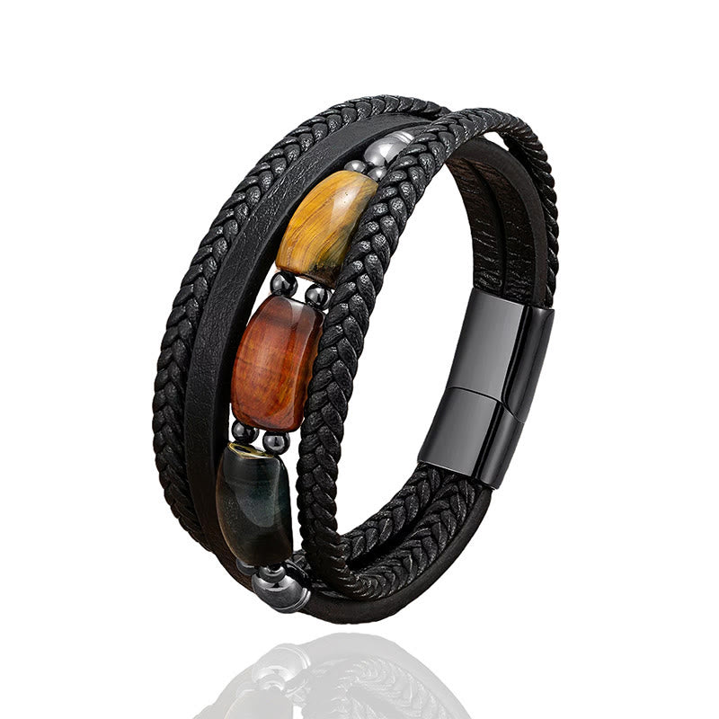 Buddha Stones Natural Tiger Eye Green Tiger Eye Red Tiger Eye Leather Strengthen Bracelet - image 1