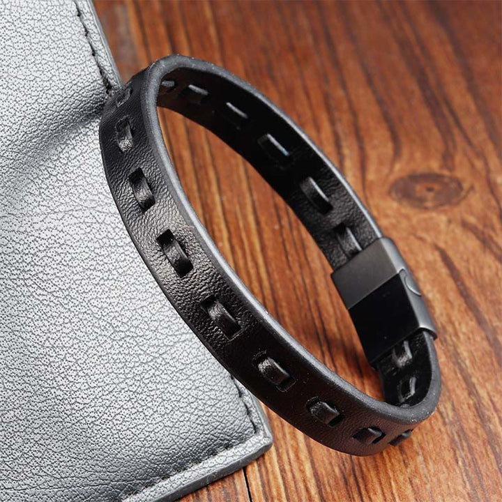 Buddha Stones Titanium Steel Buckle Multilayered Braided Leather Calm Bracelet - image 13