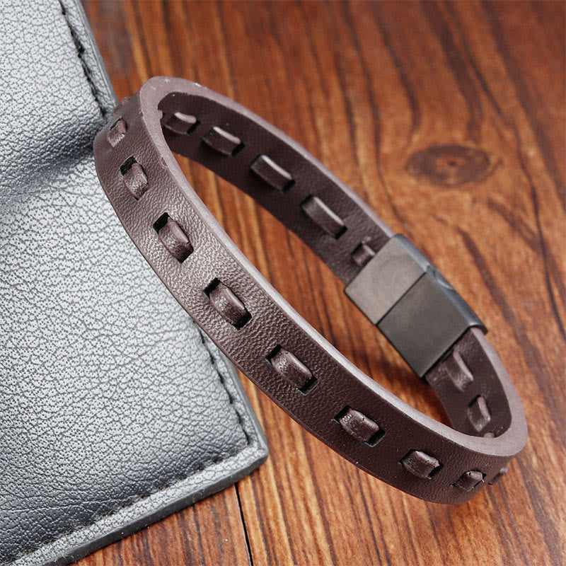 Buddha Stones Titanium Steel Buckle Multilayered Braided Leather Calm Bracelet - image 8