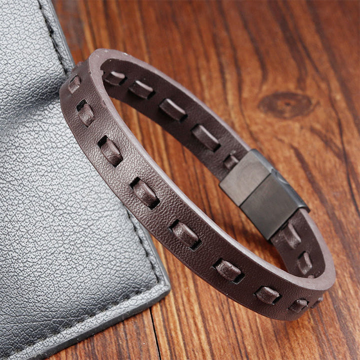 Buddha Stones Titanium Steel Buckle Multilayered Braided Leather Calm Bracelet - image 8