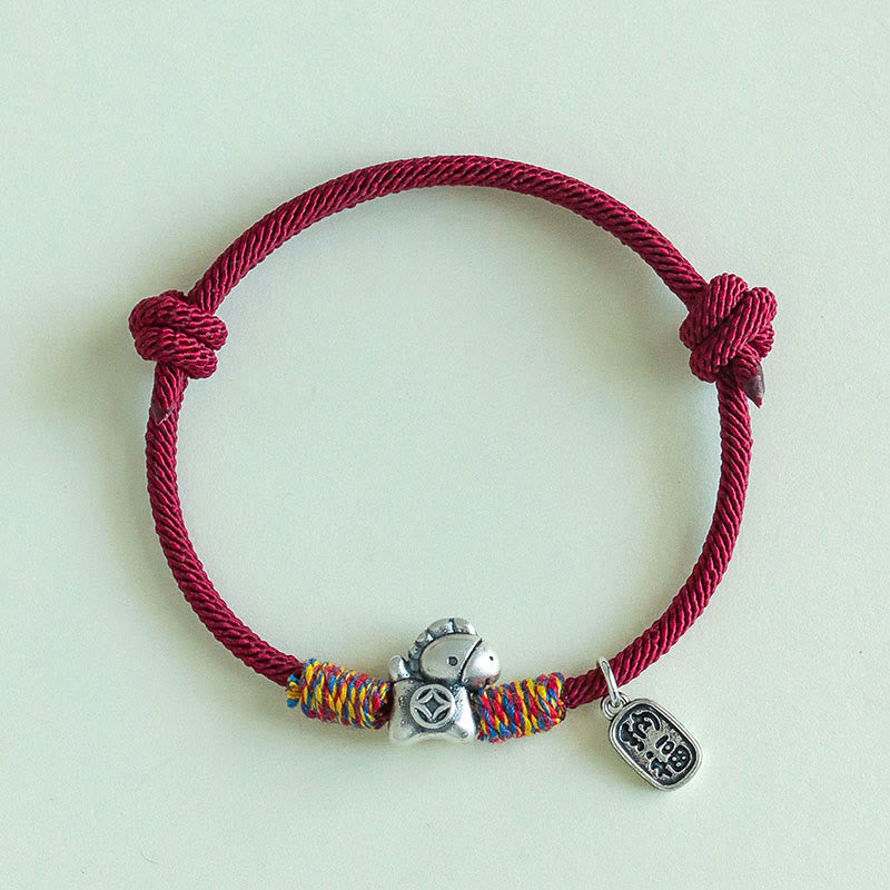 Buddha Stones 999 Sterling Silver Year Of The Horse Fu Character Attract Fortune String Rope Luck Bracelet - image 2
