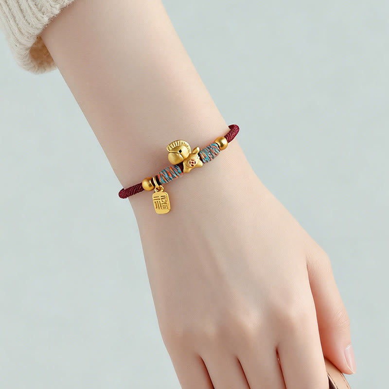 Buddha Stones 999 Sterling Silver Year Of The Horse Fu Character Charm Colorful String Rope Luck Bracelet - image 5