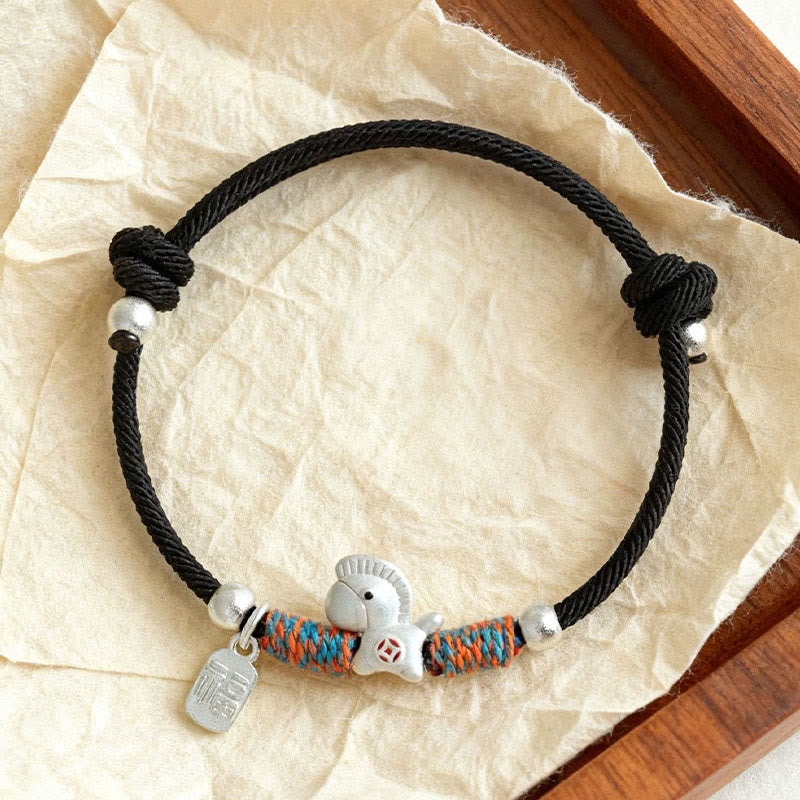 Buddha Stones 999 Sterling Silver Year Of The Horse Fu Character Charm Colorful String Rope Luck Bracelet - image 21