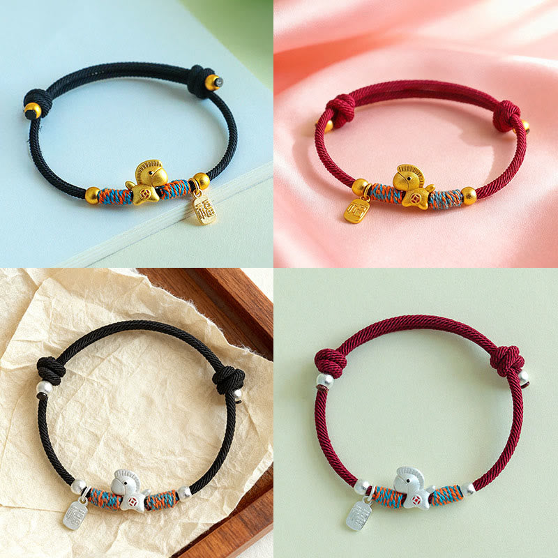 Buddha Stones 999 Sterling Silver Year Of The Horse Fu Character Charm Colorful String Rope Luck Bracelet - image 23