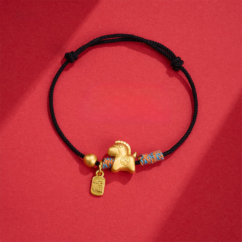 Buddha Stones Year Of The Horse Fu Character Handwoven String Luck Connection Bracelet - Black Rope(Wrist Circumference: 14-19cm) - image 9