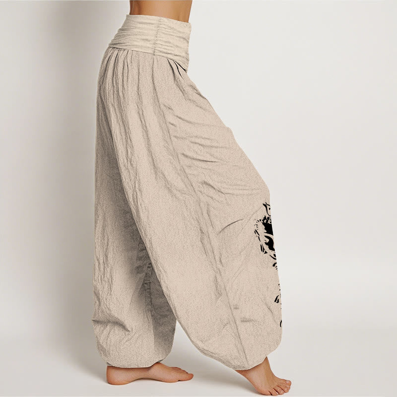 Buddha Stones Pure Cotton Concise Om Symbol Buddha Pattern Women's Elastic Waist Harem Pants - image 13