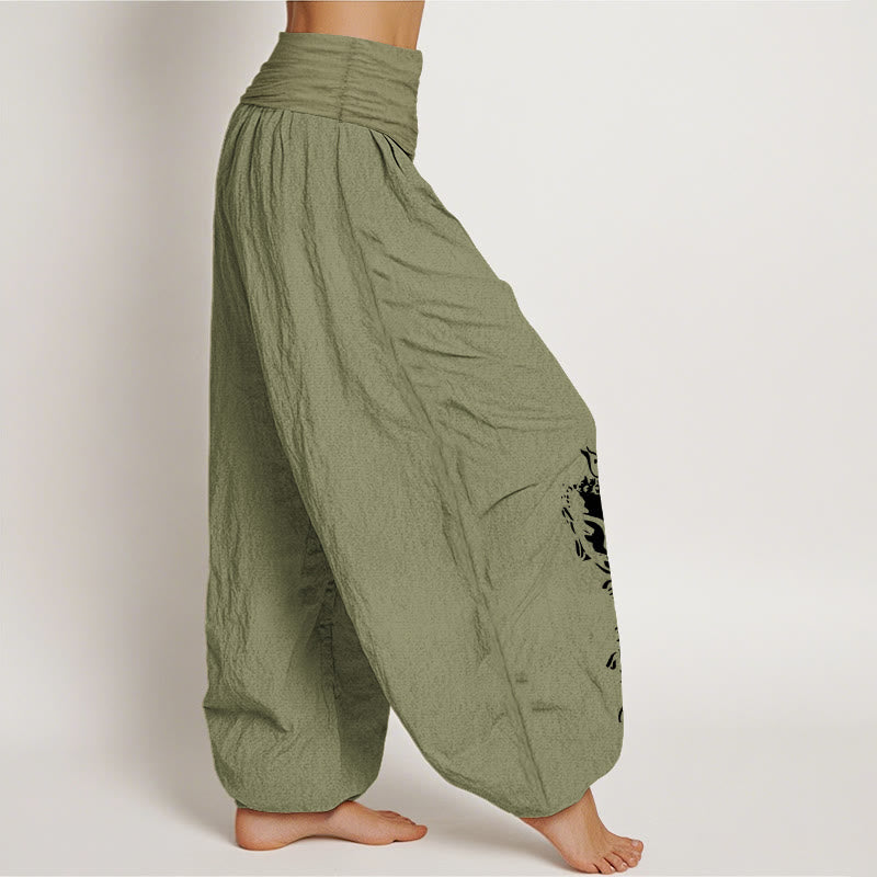 Buddha Stones Pure Cotton Concise Om Symbol Buddha Pattern Women's Elastic Waist Harem Pants - image 16