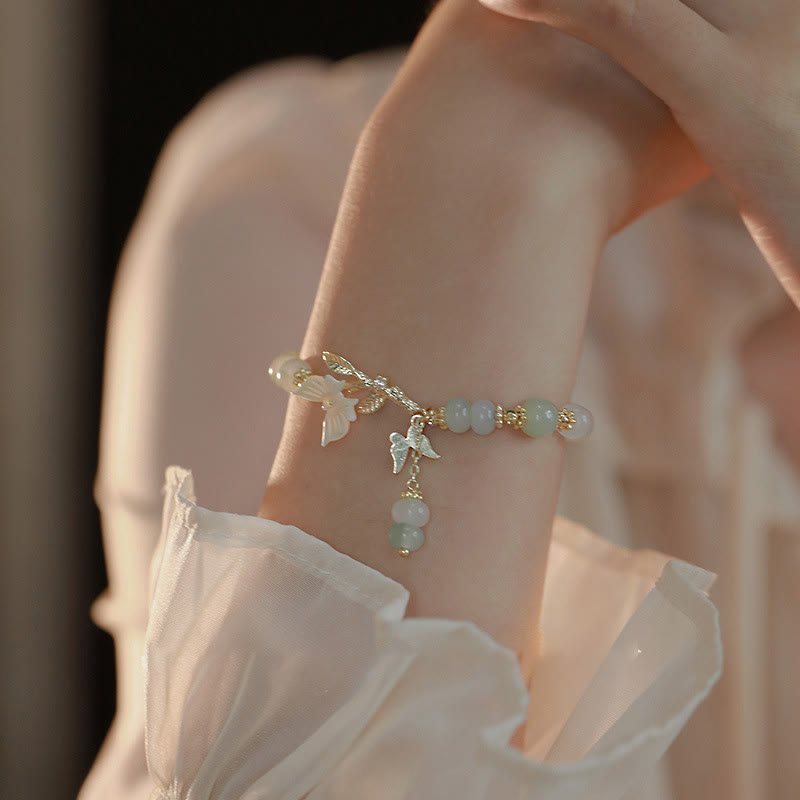 Buddha Stones Butterfly Charm Hetian Jade Adjustable Chain Prosperity Bracelet - Hetian Jade(Wrist Circumference: 14-18cm) - image 1