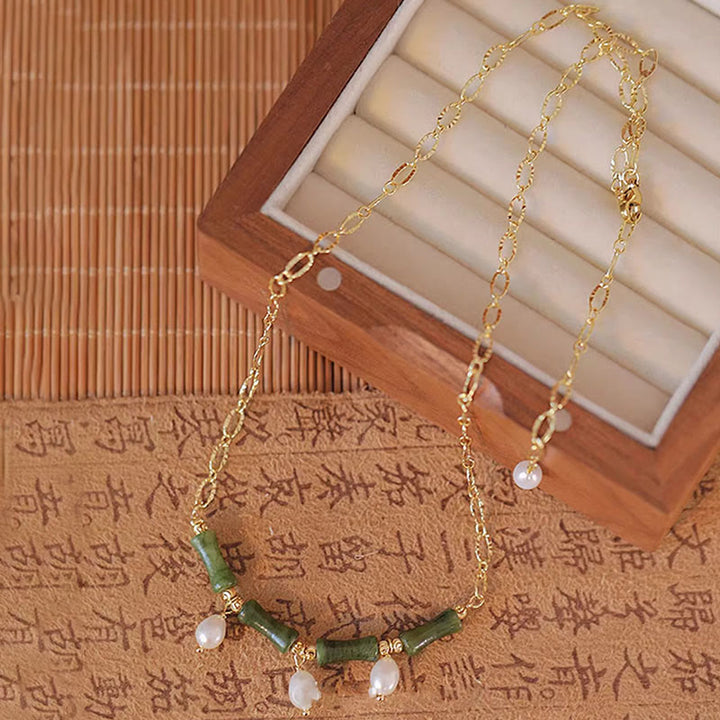 Buddha Stones Tianshan Jade Bamboo Pearl Abundance Wealth Necklace Pendant - image 2