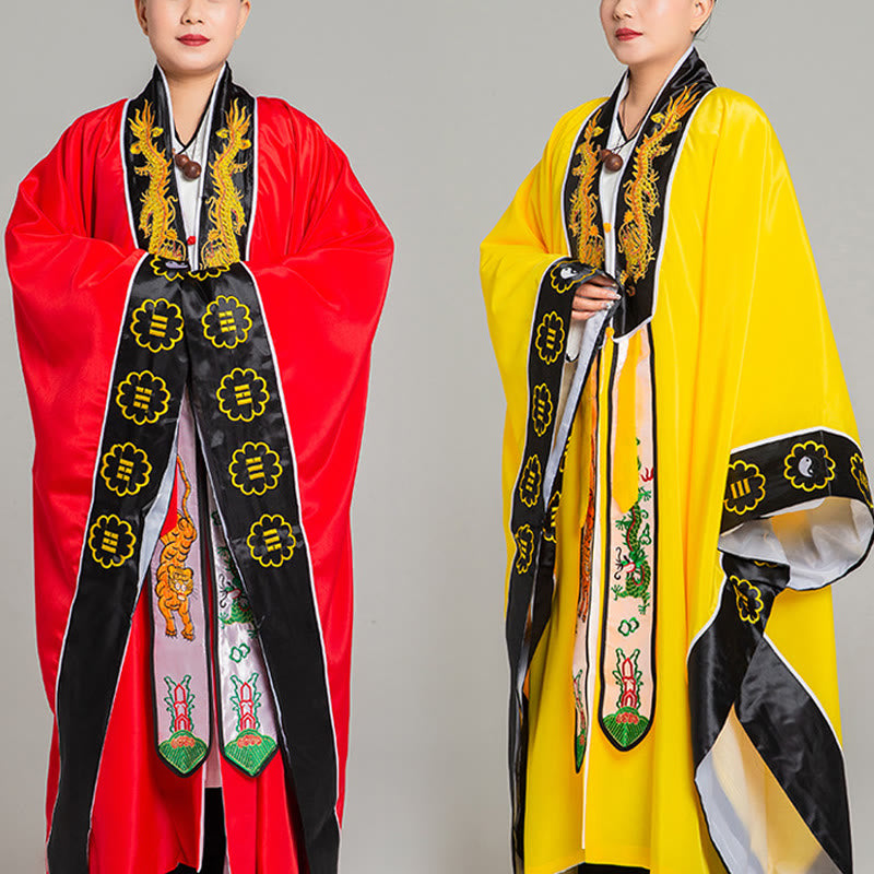 Buddha Stones Wudang Embroidery Dragon Tiger Long Wide Sleeve Unisex Taoist Robe Kimono For Qigong Ceremony - image 0