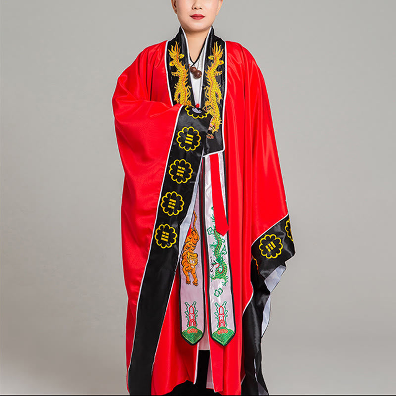Buddha Stones Wudang Embroidery Dragon Tiger Long Wide Sleeve Unisex Taoist Robe Kimono For Qigong Ceremony - Red - 2XL-FIT FOR US/UK/AU/EU-XL - image 1