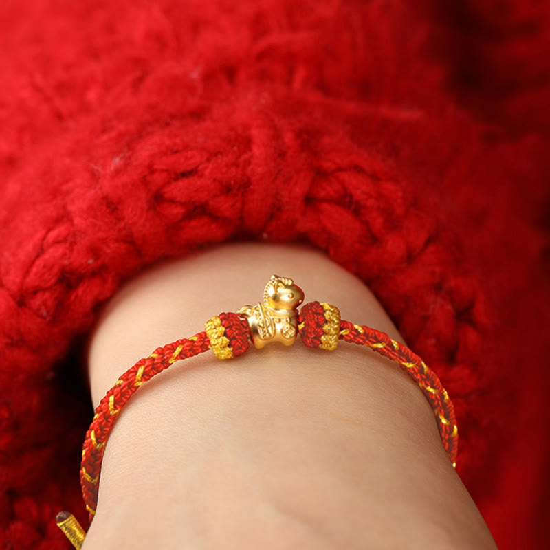 Buddha Stones 999 Gold Year Of The Horse Braided String Rope Luck Adjustable Bracelet - image 13