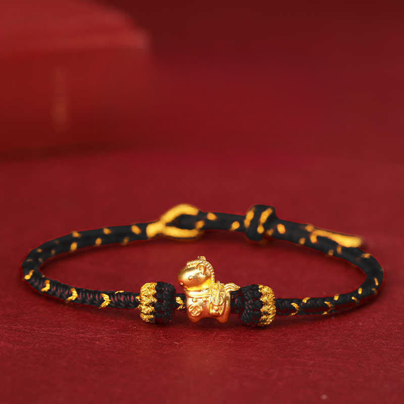 Buddha Stones 999 Gold Year Of The Horse Braided String Rope Luck Adjustable Bracelet - Black Rope - 999 Gold 0.35g - 16-18cm - image 15