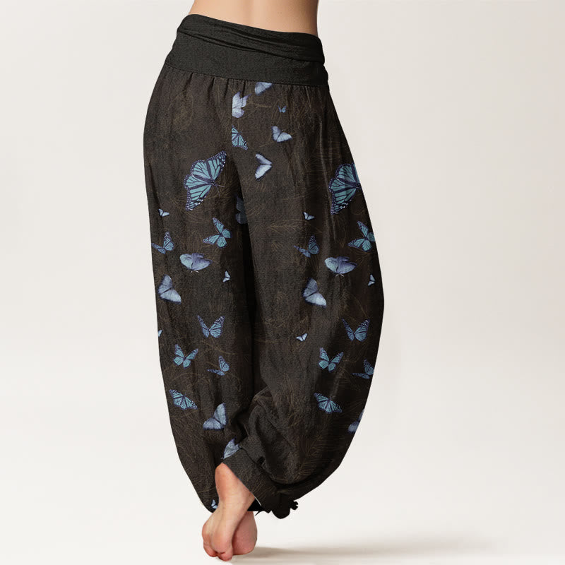Buddha Stones Cotton Dreamlike Butterfly Leaf Pattern Women's Elastic Waist Harem Pants - image 1