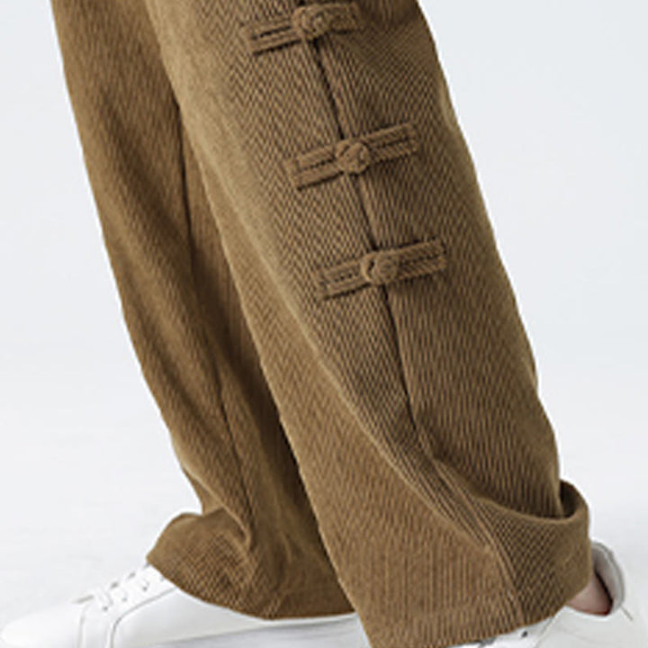 Buddha Stones Fall Solid Frog-Button Men's Drawstring Corduroy Straight Leg Pants With Pockets - image 10
