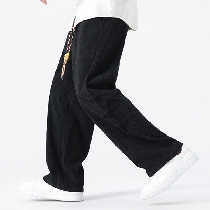 Buddha Stones Fall Solid Frog-Button Men's Drawstring Corduroy Straight Leg Pants With Pockets - image 17