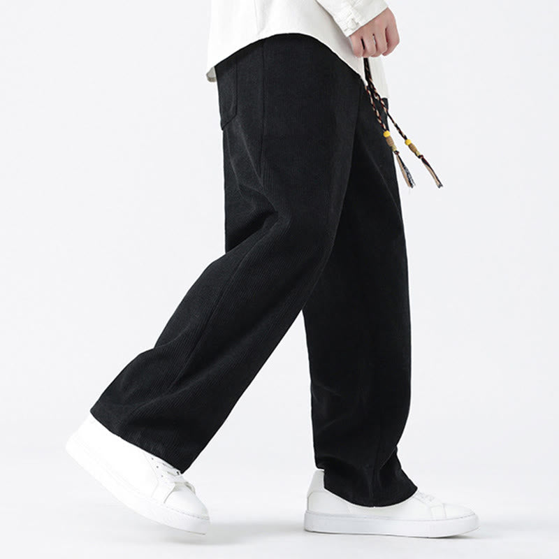 Buddha Stones Fall Solid Frog-Button Men's Drawstring Corduroy Straight Leg Pants With Pockets - image 16