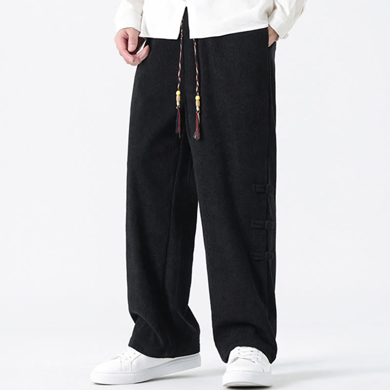 Buddha Stones Fall Solid Frog-Button Men's Drawstring Corduroy Straight Leg Pants With Pockets - image 20