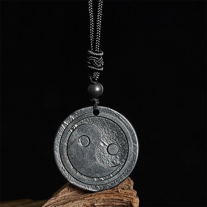 Buddha Stones Natural Authentic Shungite Stone Carved Yin Yang Protection Necklace Pendant - Shungite Stone(Protection ♥ Grounding) - 35-40mm - image 0