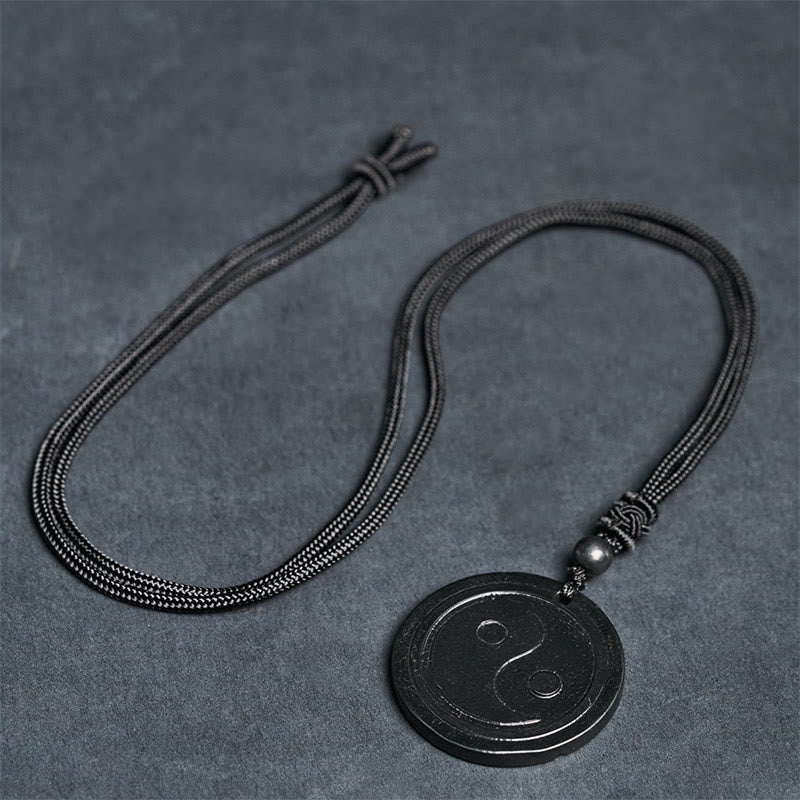 Buddha Stones Natural Authentic Shungite Stone Carved Yin Yang Protection Necklace Pendant - image 8