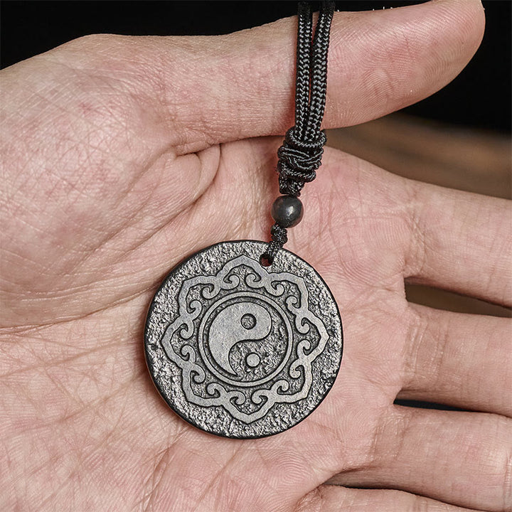 Buddha Stones Tai Chi Yin Yang Symbol Authentic Shungite Stone Inner Strength Necklace Pendant - image 7