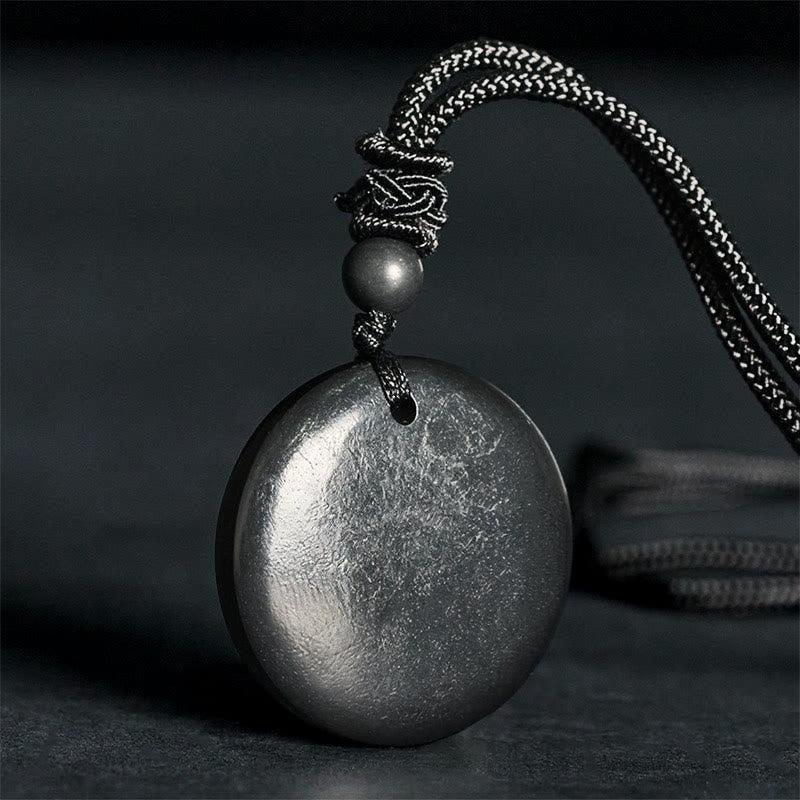 Buddha Stones Geometric Round Authentic Shungite Stone Rope Inner Strength Necklace Pendant - Shungite Stone(Diameter: Approx. 30mm) - image 0