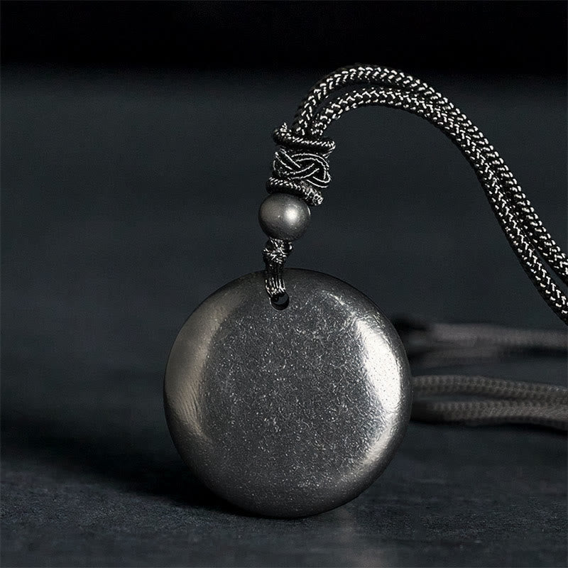 Buddha Stones Geometric Round Authentic Shungite Stone Rope Inner Strength Necklace Pendant - image 1