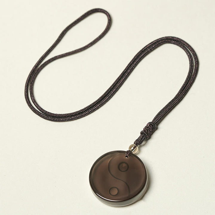 Buddha Stones Yin Yang Symbol Ice Obsidian Positive Necklace Pendant - image 6