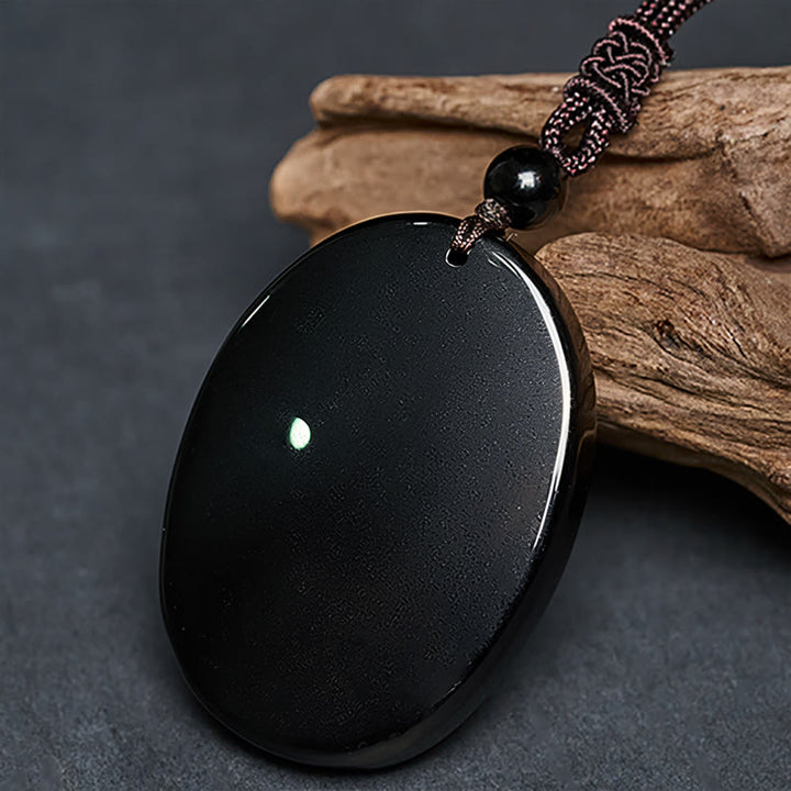 Buddha Stones Ganesh Elephant Relief Design Natural Black Obsidian Strength Necklace Pendant - image 4