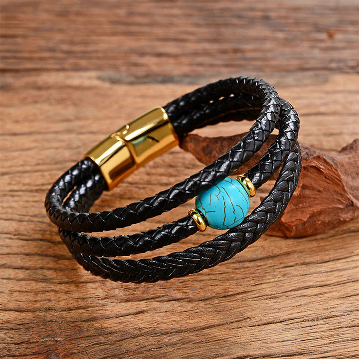 Buddha Stones Multicolored Bead Amethyst Lazurite Craved Six True Words Braided Leather Balance Bracelet - Turquoise - 18-22cm - image 21