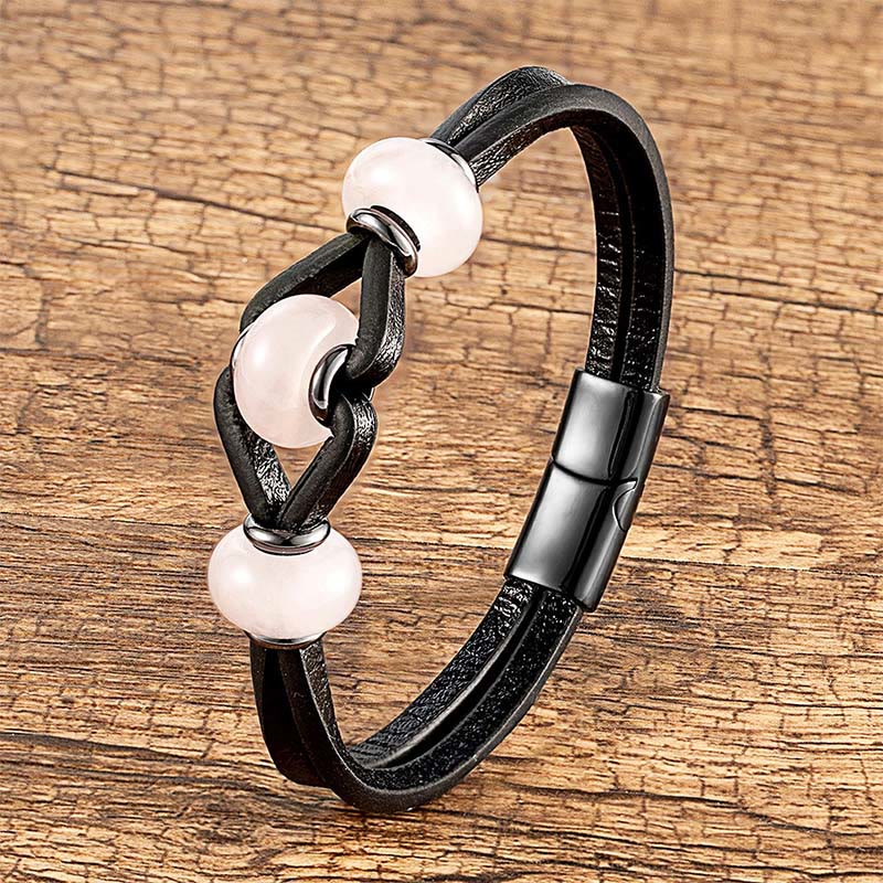 Buddha Stones Amethyst Crystal Stone Double Leather Relieves Stress Round Bracelet - Pink Crystal - 18-22cm - image 9