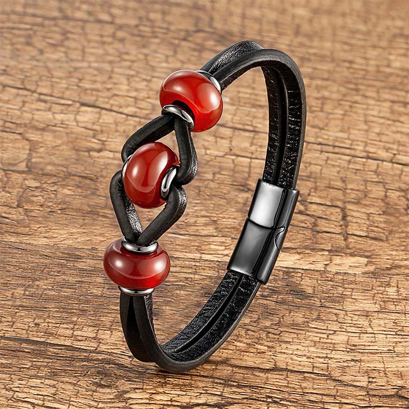 Buddha Stones Amethyst Crystal Stone Double Leather Relieves Stress Round Bracelet - Red Agate - 18-22cm - image 17