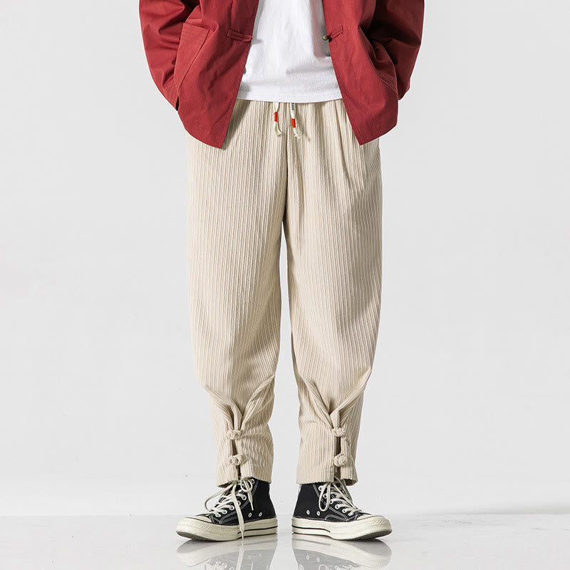 Buddha Stones Fall Winter Men's Pure Color Button Design Cotton Straight Leg Pants With Pockets - Beige - US/UK/AU46，EU56 (5XL) - image 15