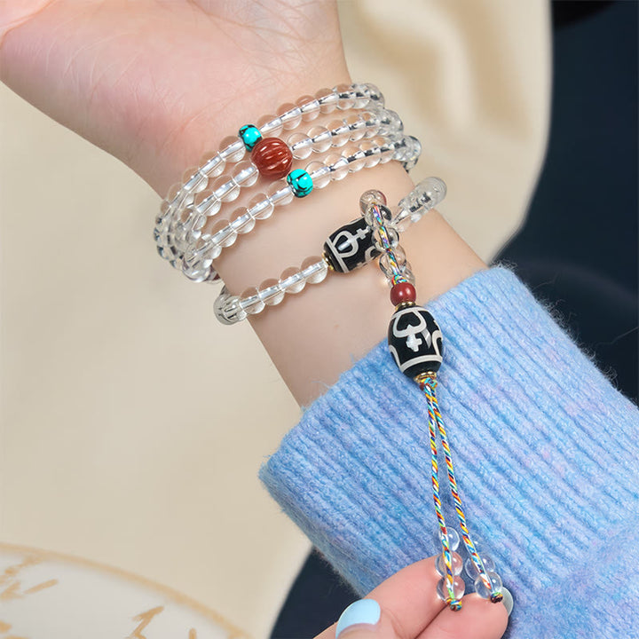 Buddha Stones 108 Beads Liuli Crystal Dzi Bead Agate Blessings Tassel Mala - image 9