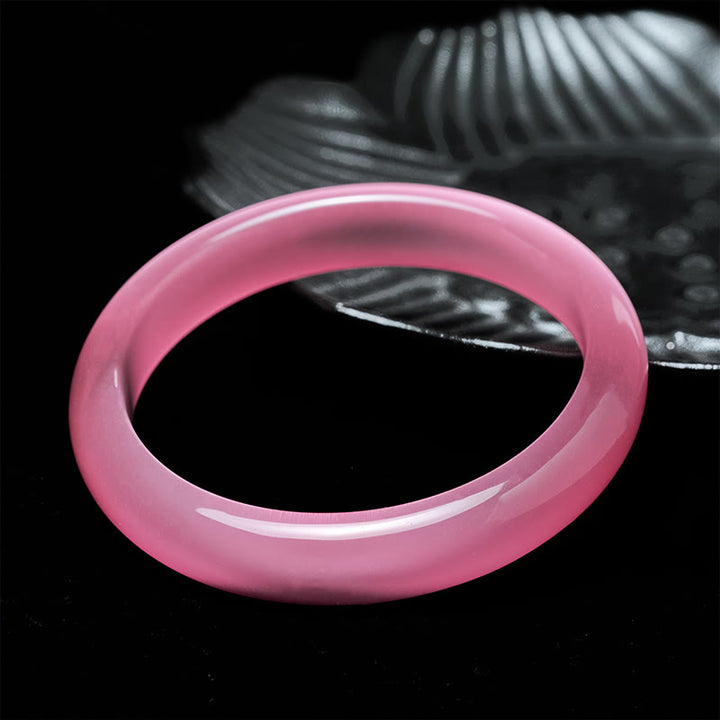 Buddha Stones Pink Cat's Eye Stone Peace Love Cuff Bangle Bracelet - image 3