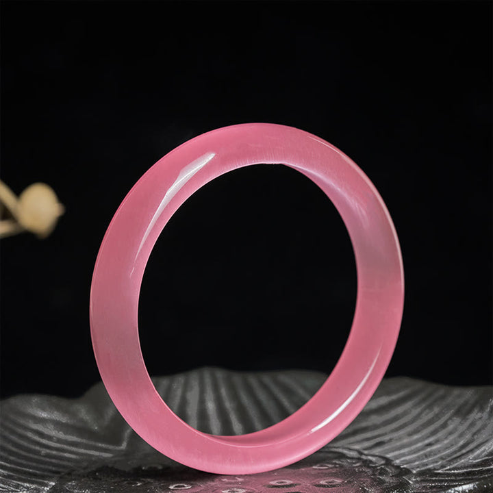 Buddha Stones Pink Cat's Eye Stone Peace Love Cuff Bangle Bracelet - image 2