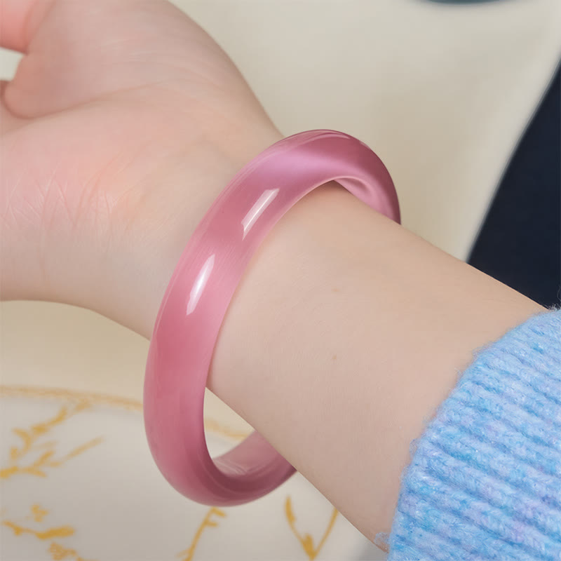 Buddha Stones Pink Cat's Eye Stone Peace Love Cuff Bangle Bracelet - image 4