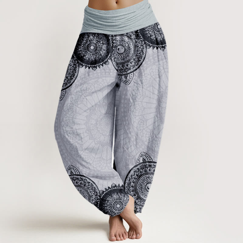 Buddha Stones Pure Cotton Circular Mandala Design Women's Elastic Waist Harem Pants - LightGrey - US22，UK/AU26，EU54 (6XL) - image 9